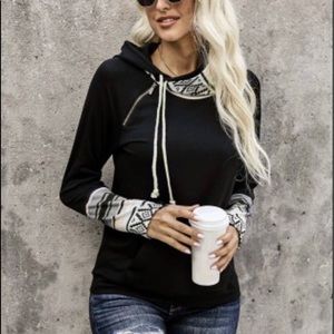 ❄️clearance item❄️ Aztec - Thumb hole, double hood, long sleeve hoodie